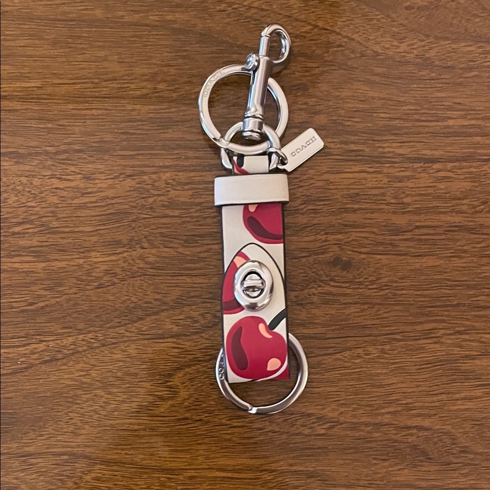 Coach Cherry KeycPink and White Keychain with Silver Accents